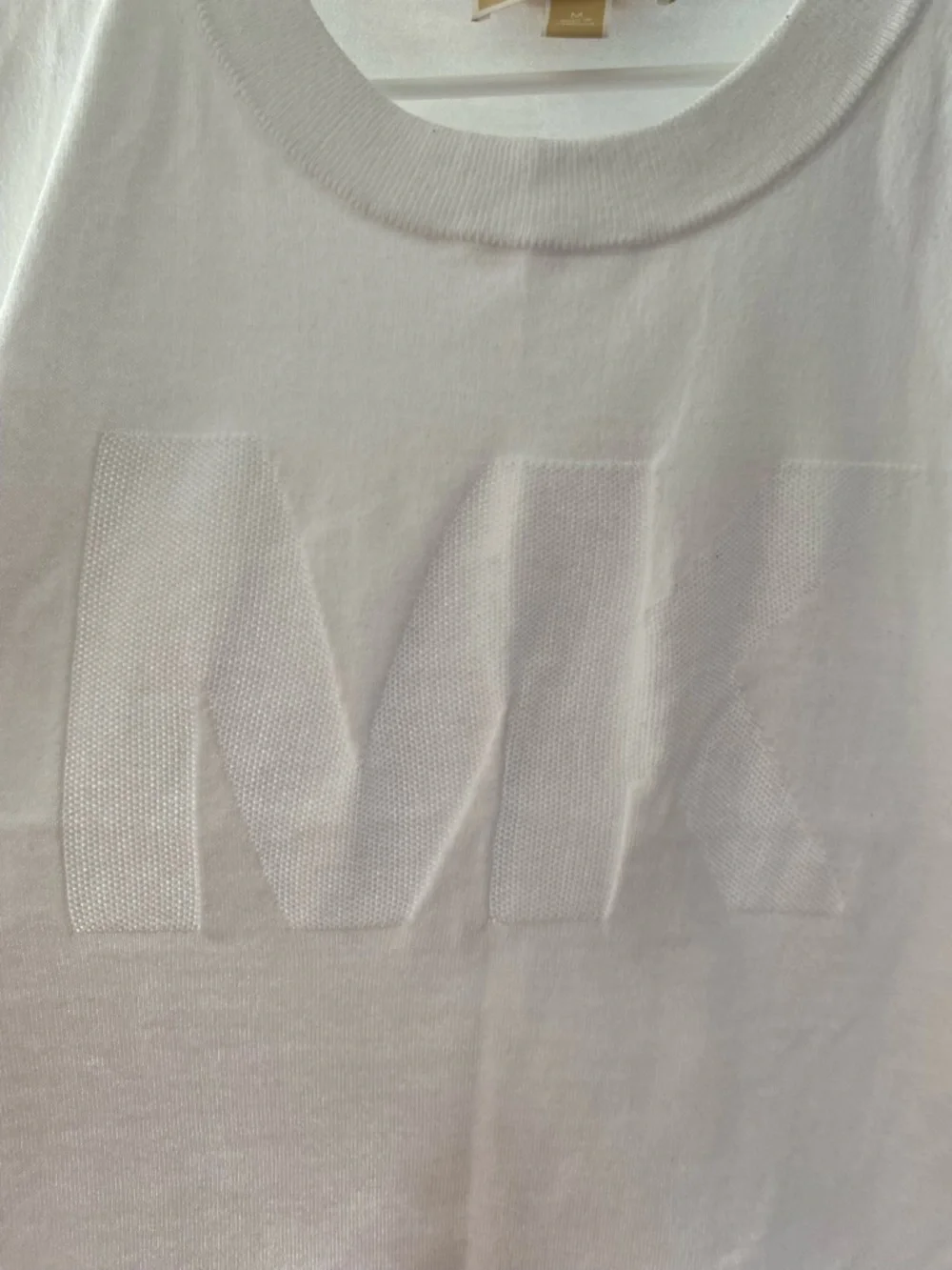 Michael Kors White Short Sleeve Tee with Tonal MK Logo - Picture 3 of 4